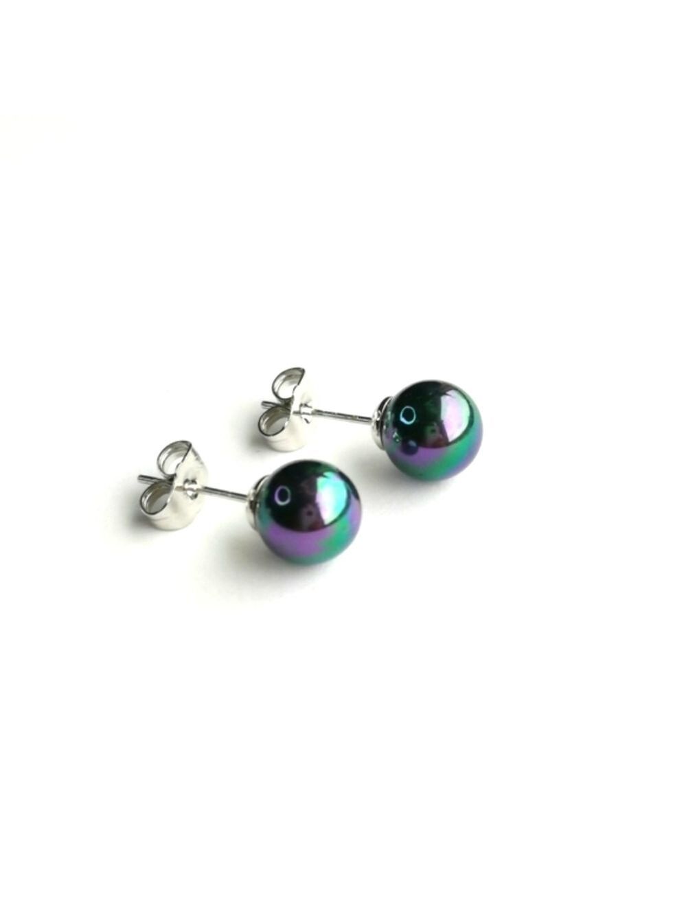 Peacock grey pearl ball stud earrings 6mm 🆕
